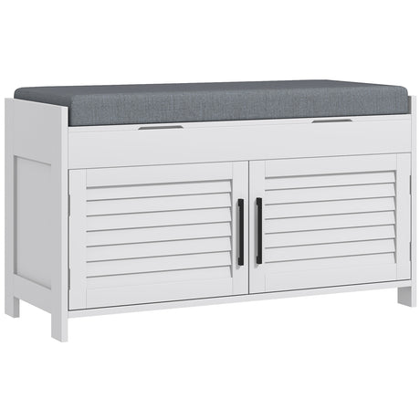 easycomfort easycomfort panca scarpiera con ripiano interno regolabile su 3 livelli in mdf e simil lino 90x36x50 cm bianco e grigio