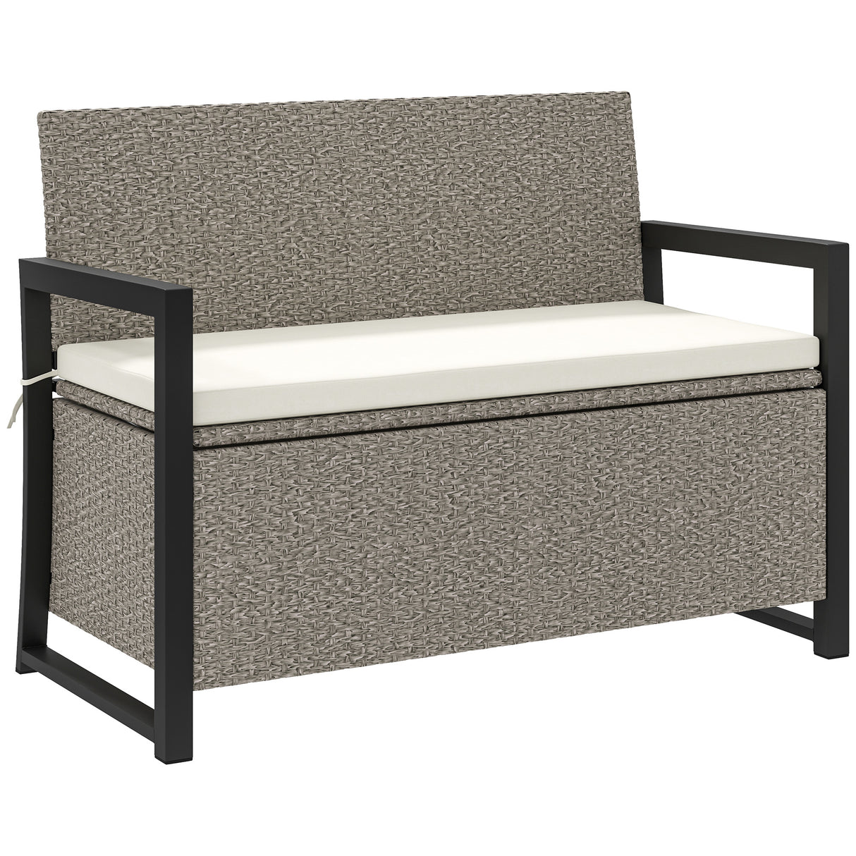 easycomfort easycomfort panchina da giardino 2 posti con cassapanca da 151 5l in rattan con schienale braccioli e cuscino crema