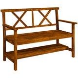 easycomfort easycomfort panchina da giardino 2 posti in legno con ripiano e braccioli 125x58x88cm legno