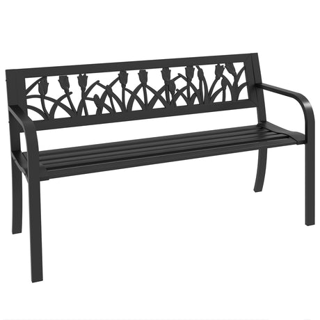 easycomfort easycomfort panchina da giardino a 2 posti in acciaio con schienale decorato e braccioli 125x50x75cm nero