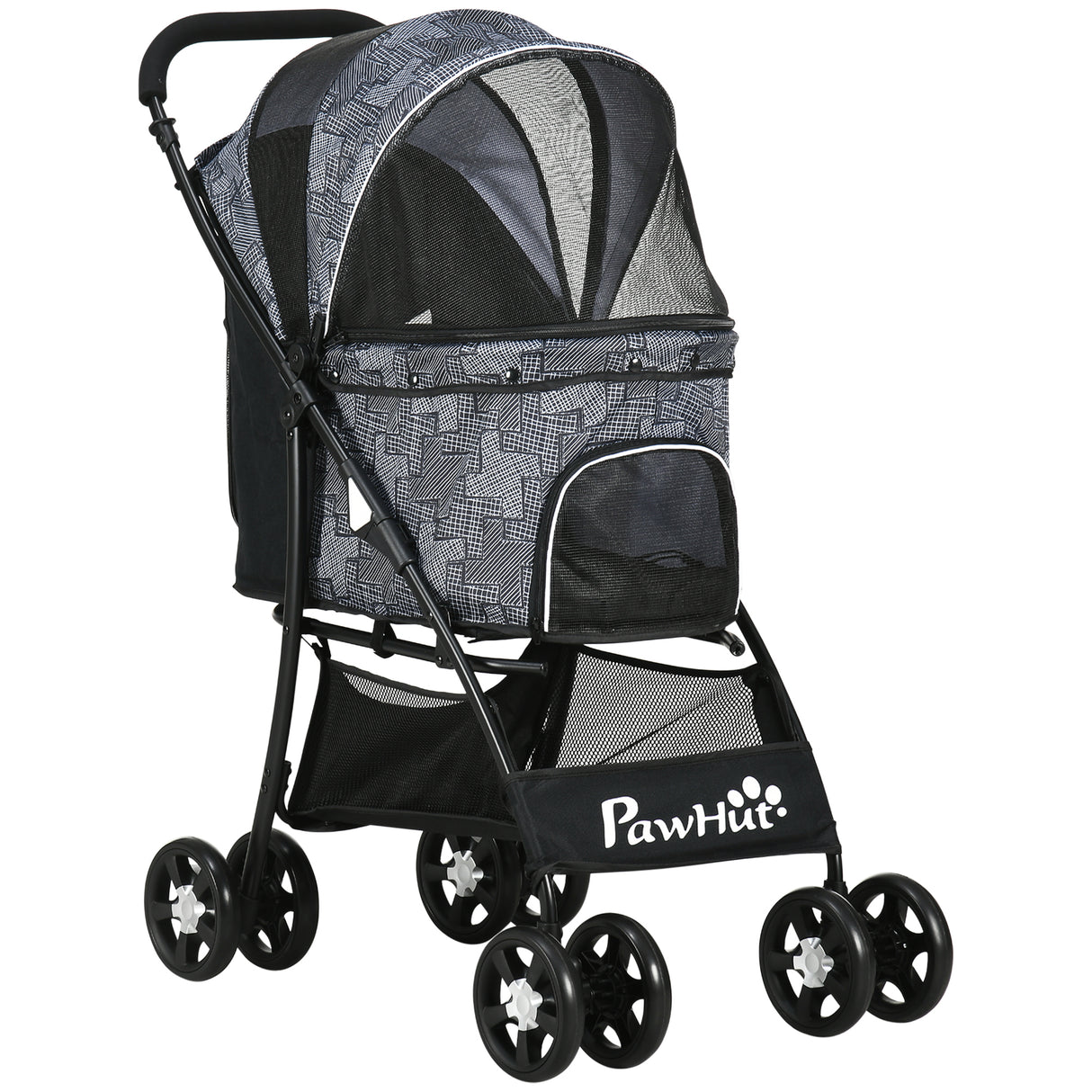 easycomfort easycomfort passeggino per cani con cesto cuscino e 2 guinzagli in acciaio e tessuto oxford 81x48x99 cm nero e grigio