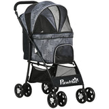 easycomfort easycomfort passeggino per cani con cesto cuscino e 2 guinzagli in acciaio e tessuto oxford 81x48x99 cm nero e grigio