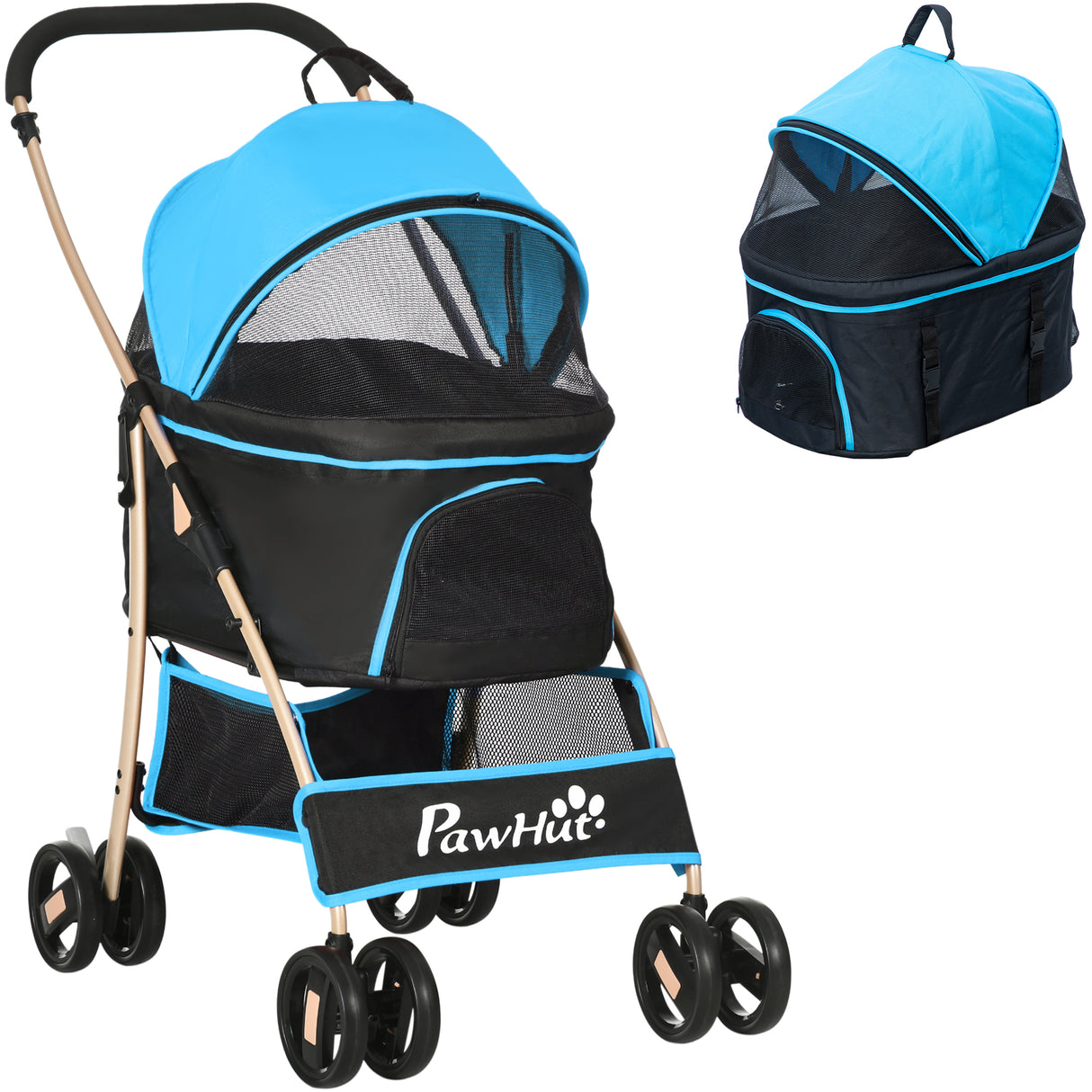 easycomfort easycomfort passeggino per cani convertibile con 2 guinzagli e cuscino in acciaio e poliestere 82x49 5x98 cm azzurro e nero