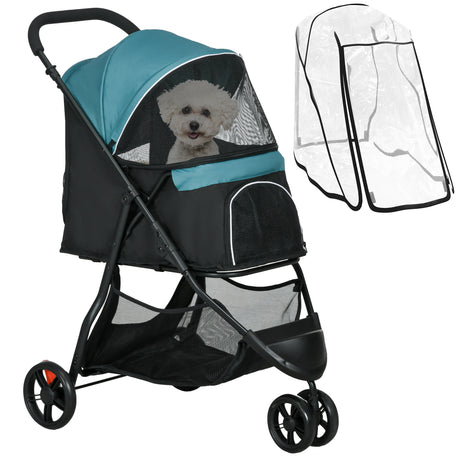 easycomfort easycomfort passeggino per cani piccoli pieghevole a 3 ruote con copertura antipioggia e cestino verde scuro