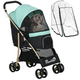 easycomfort easycomfort passeggino per cani piccoli pieghevole con copertura antipioggia cestino e guinzaglio integrato verde