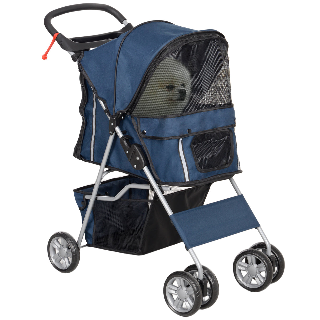 easycomfort easycomfort passeggino per cani pieghevole con cestino e portabicchiere peso max 10 kg 75x45x97cm blu scuro