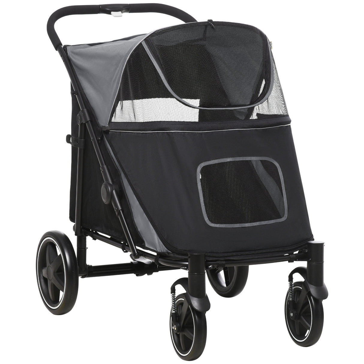 easycomfort easycomfort passeggino per cani pieghevole con ingressi a cerniera e finestre a rete 112x65x100 cm grigio scuro e nero