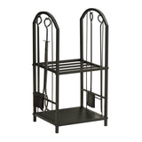 easycomfort easycomfort portalegna a 2 ripiani in metallo con paletta scopa attizzatoio e pinza 41 5x32 5x74 5 cm nero