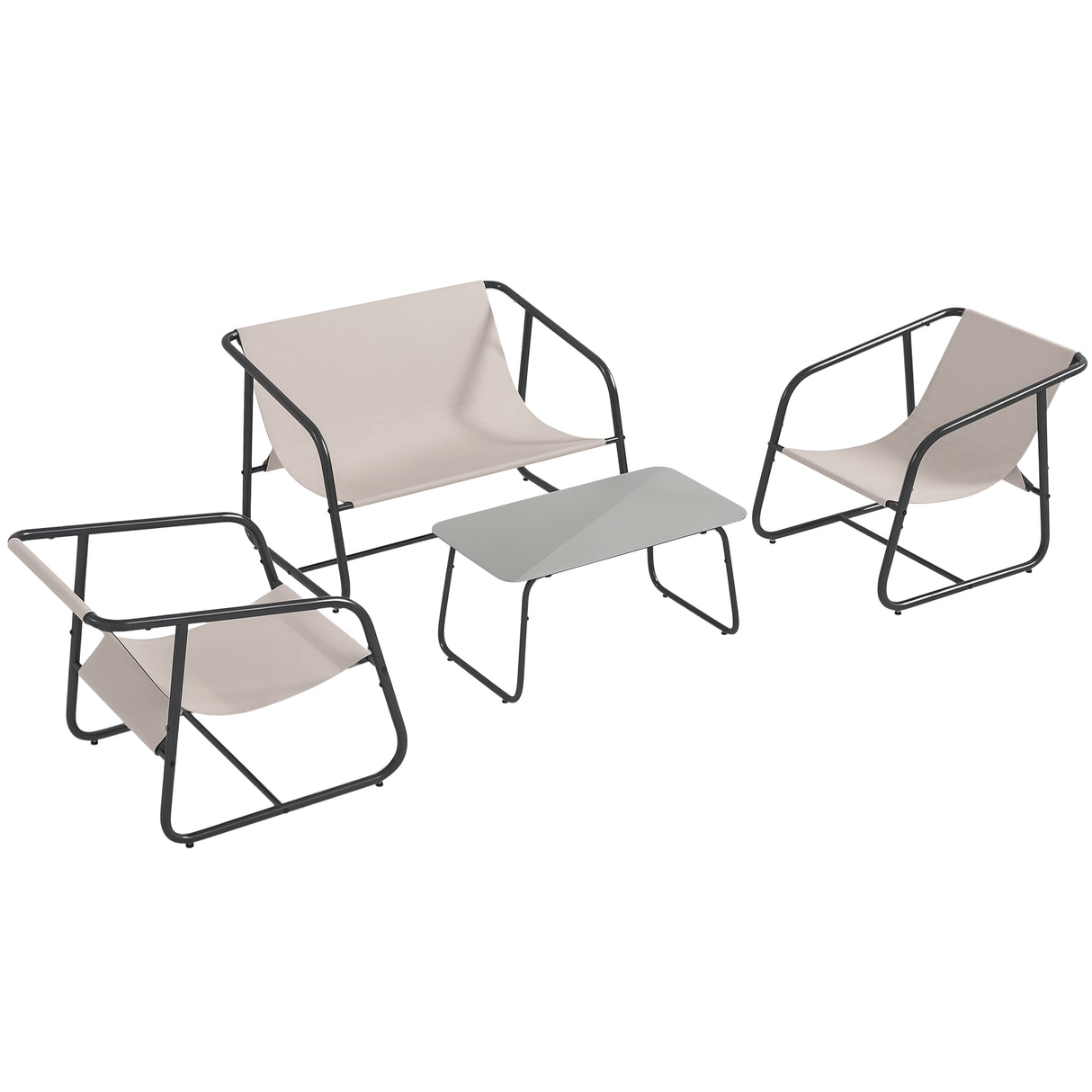 easycomfort easycomfort salotto da giardino con divanetto 2 poltrone e tavolino in acciaio e tessuto a rete crema