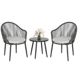 easycomfort easycomfort salotto da giardino in rattan con 2 poltroncine con cuscini e tavolino da caffe in vetro grigio