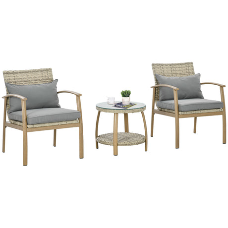 easycomfort easycomfort salotto da giardino in rattan con 2 poltroncine con cuscini e tavolino in vetro marrone e grigio