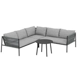 easycomfort easycomfort salotto da giardino in rattan con divano angolare modulabile tavolino da caffe e cuscini grigio