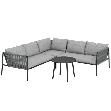 easycomfort easycomfort salotto da giardino in rattan con divano angolare modulabile tavolino da caffe e cuscini grigio