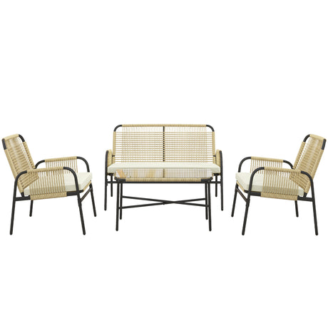 easycomfort easycomfort salotto da giardino in rattan pe con divanetto e 2 poltrone con cuscini tavolino in vetro giallo