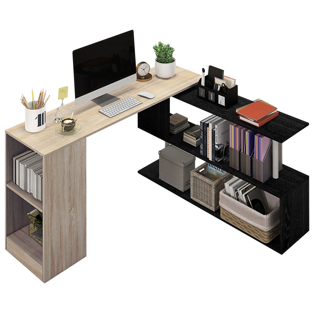 easycomfort easycomfort scrivania angolare salvaspazio con ripiano a s in legno 140x120x78 cm color legno