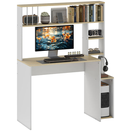 easycomfort easycomfort scrivania moderna per pc con libreria scaffale e porta cpu 113x45x138 5 cm rovere