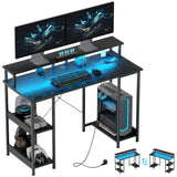 easycomfort easycomfort scrivania per pc reversibile con prese elettriche luci supporto monitor e scaffale 120x50cm nero