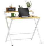 easycomfort easycomfort scrivania pieghevole con ripiano rialzato e gambe a x in legno e acciaio 86x66x82 cm bianco e color legno