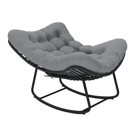easycomfort easycomfort sedia a dondolo stile boho in rattan e metallo con cuscino morbido grigio scuro