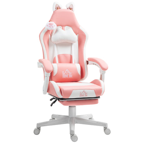 easycomfort easycomfort sedia da gaming ergonomica con orecchie da gatto poggiapiedi supporto lombare e cervicale rosa