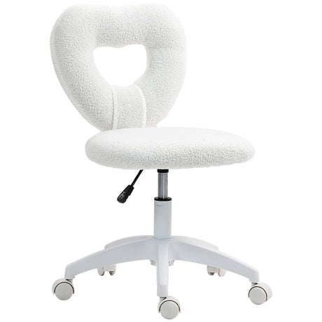 easycomfort easycomfort sedia da ufficio imbottita con schienale a cuore e rotelle in velluto teddy e plastica 45x56x78 88 cm bianco