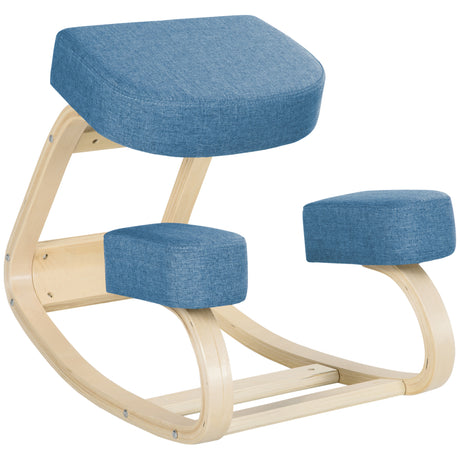 easycomfort easycomfort sedia ergonomica con inginocchiatoio in legno di betulla e cuscino 51x69x58cm blu