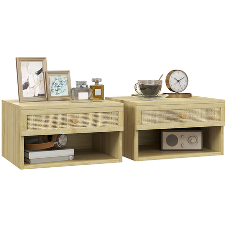 easycomfort easycomfort set 2 comodini con cassetto e ripiani aperti in stile boho in truciolato e rattan 40x34x23 cm