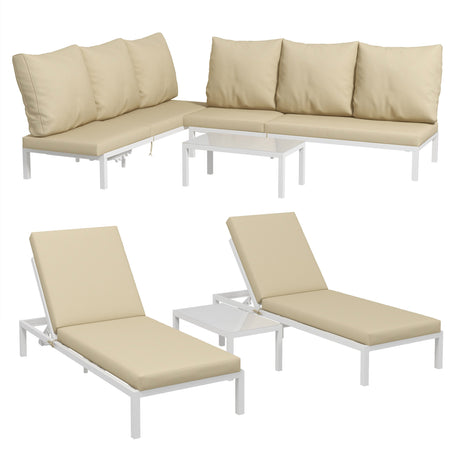 easycomfort easycomfort set 2 lettini prendisole con schienale regolabile e tavolino da giardino in vetro beige