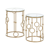 easycomfort easycomfort set 2 pezzi tavolini da caffe design elegante con motivi a cerchio metallo e vetro temperato 41x57cm 36x51cm oro ean 8055776910697