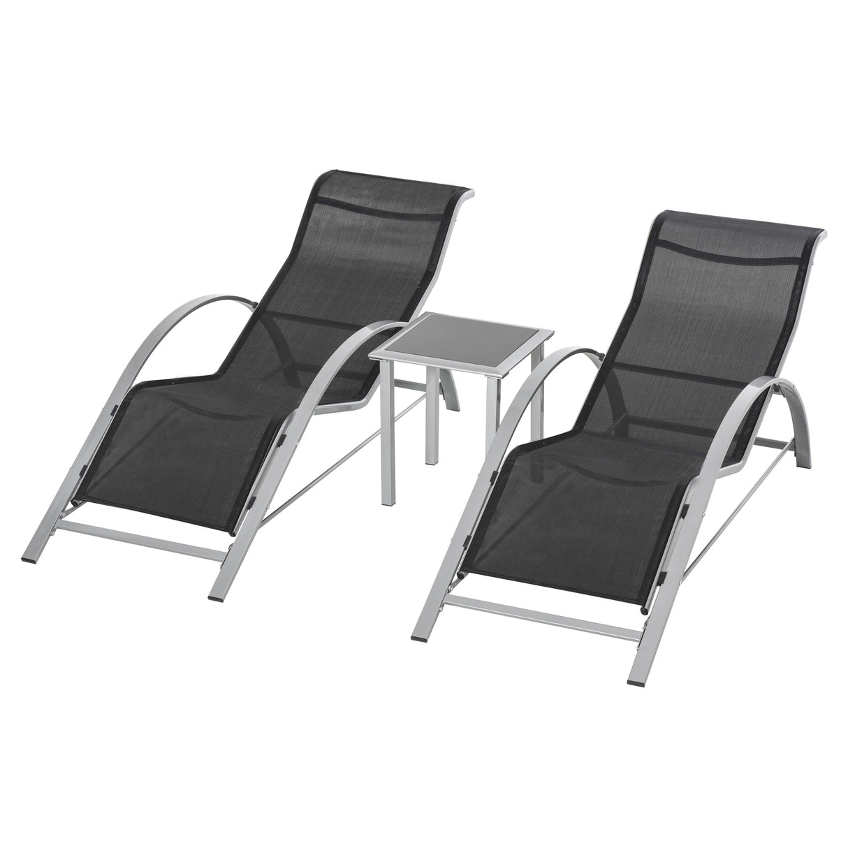 easycomfort easycomfort set 2 sdraio da giardino e tavolino con vetro lettino prendisole con tessuto traspirante 59 x 169 x 66cm nero grigio ean 8054144134192