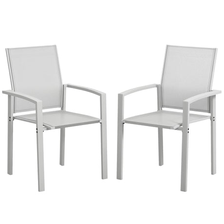 easycomfort easycomfort set 2 sedie da giardino impilabili con seduta traspirante in acciaio e textilene 56x58x89 cm grigio chiaro