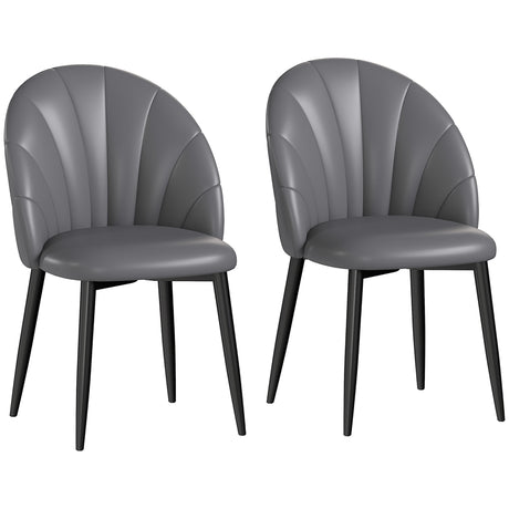 easycomfort easycomfort set 2 sedie da pranzo in pelle pu con gambe in metallo e schienale a conchiglia grigio scuro