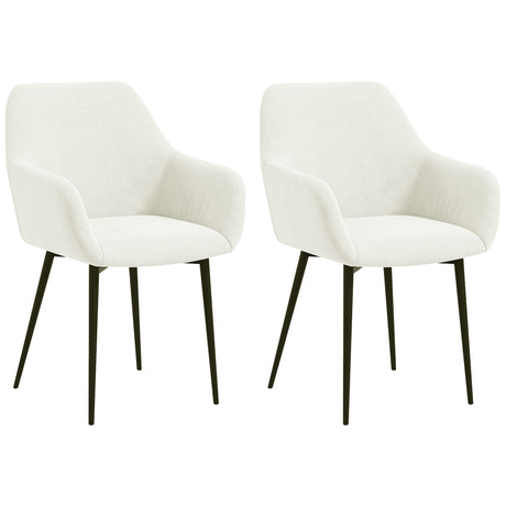 easycomfort easycomfort set 2 sedie da pranzo nordiche imbottite con braccioli ricurvi in tessuto effetto velluto 54x57x80 cm crema