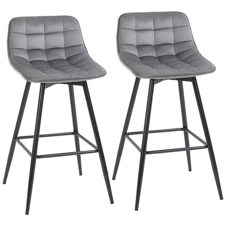 easycomfort easycomfort set 2 sgabelli alti in stile nordico con schienale e poggiapiedi sgabelli con schienale in tessuto effetto velluto e metallo 45x47x88 cm grigio ean 8054144138626