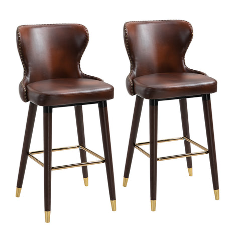 easycomfort easycomfort set 2 sgabelli da bar alti in stile industriale con schienale e poggiapiedi seduta in finta pelle e gambe in legno sgabelli vintage per cucina e ristorante 52x53x101cm ean 8054144139241