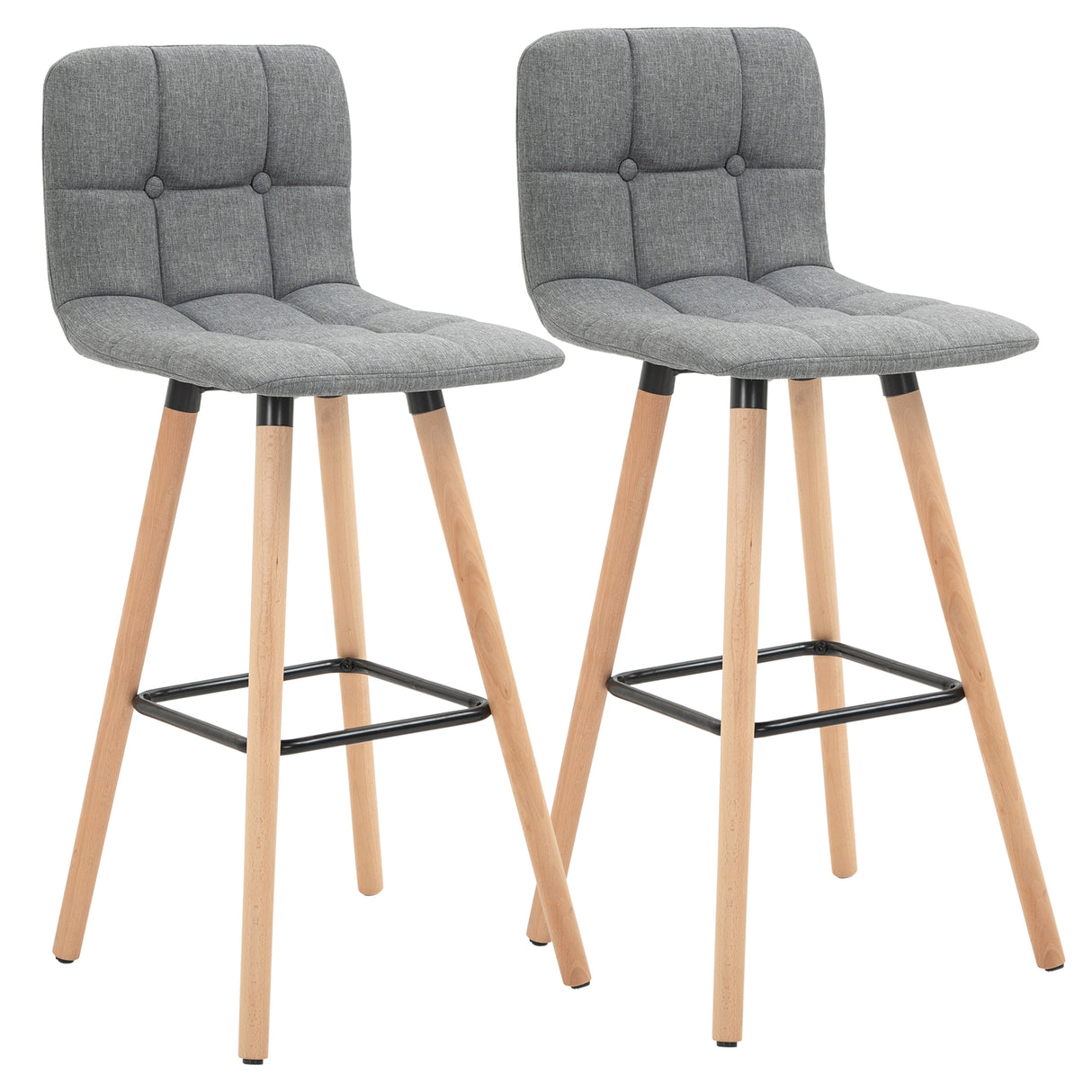 easycomfort easycomfort set 2 sgabelli da bar con schienale e poggiapiedi seduta imbottita in tessuto e gambe in legno 41 5x47x97 5 grigio