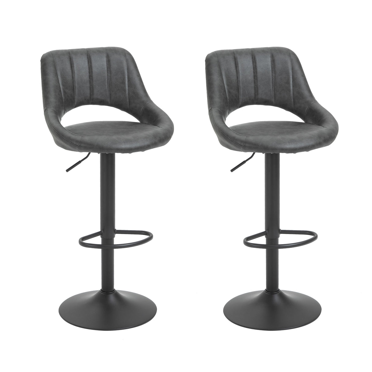 easycomfort easycomfort set 2 sgabelli da bar girevoli con schienale e poggiapiedi sgabelli alti moderni con altezza regolabile base in metallo seduta finta pelle grigia 44x49x90 110cm