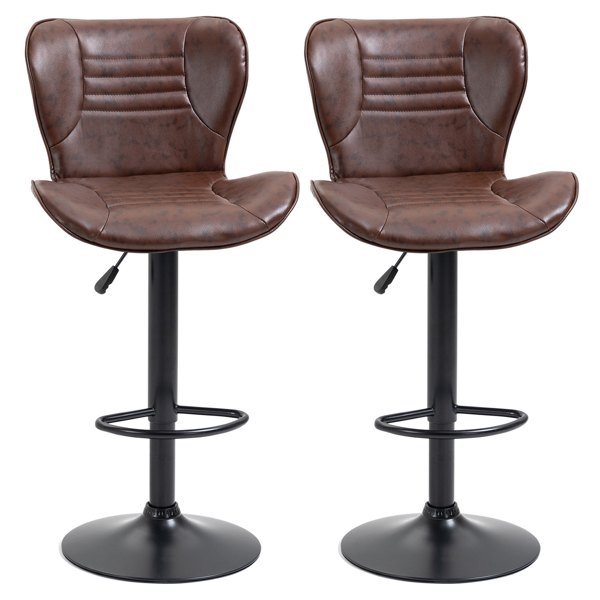 easycomfort easycomfort set 2 sgabelli da bar in finta pelle con altezza regolabile seduta girevole e poggiapiedi marrone