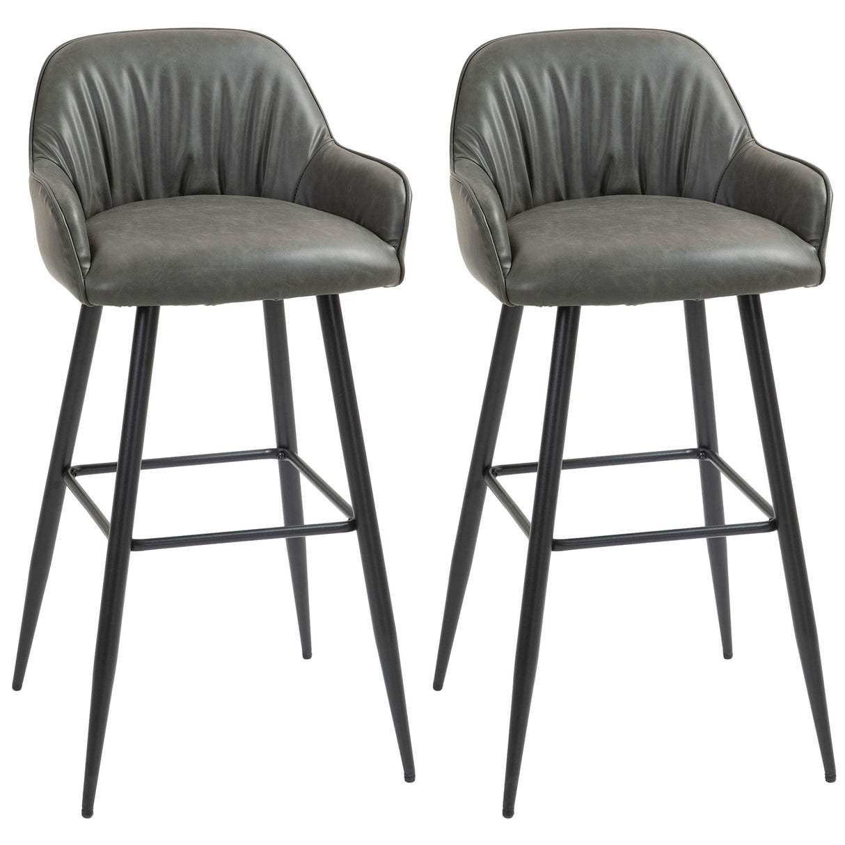 easycomfort easycomfort set 2 sgabelli da bar moderni con poggiapiedi e schienale finta pelle pu e acciaio grigio