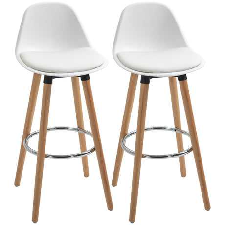 easycomfort easycomfort set 2 sgabelli da bar stile nordico con schienale cuscino e poggiapiedi legno e plastica bianco
