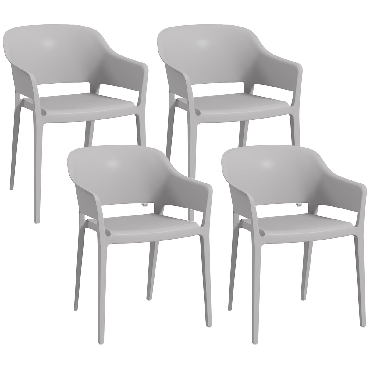 easycomfort easycomfort set 4 sedie da giardino in plastica impilabili con braccioli e schienale alto in pp grigio