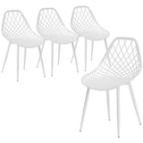 easycomfort easycomfort set 4 sedie da pranzo moderne con schienale traforato in plastica e gambe in metallo bianco