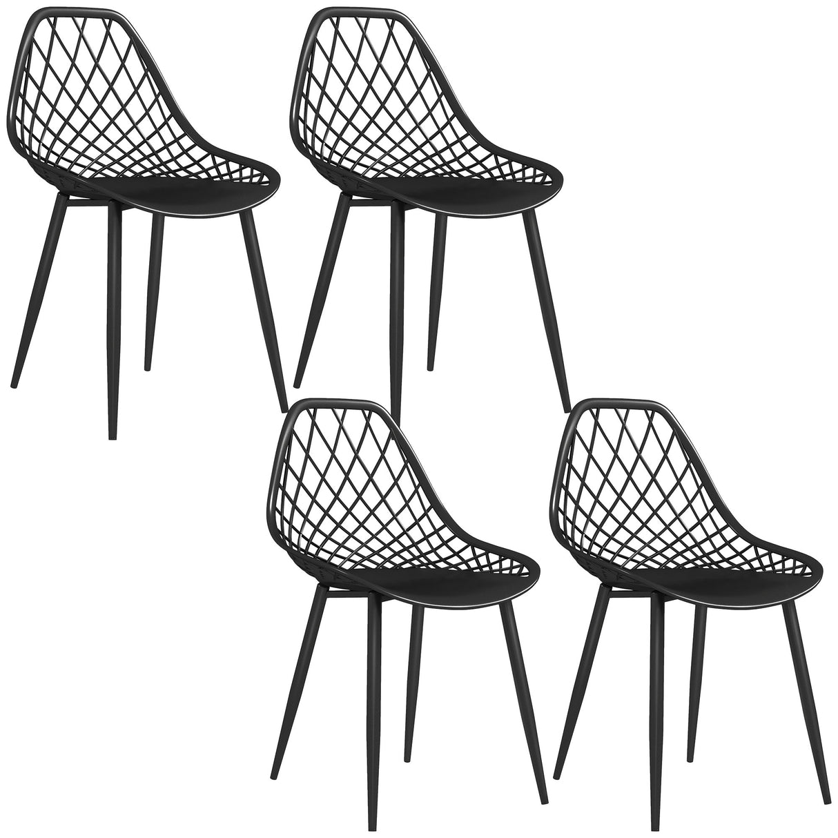 easycomfort easycomfort set 4 sedie da pranzo moderne con schienale traforato in plastica e gambe in metallo nero