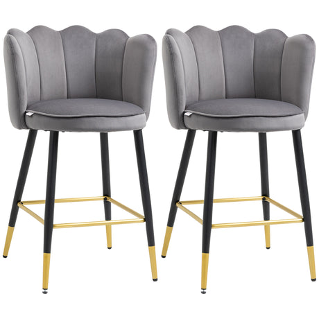 easycomfort easycomfort set da 2 sgabelli da bar vellutati con poggiapiedi e base in acciaio 59x52x90cm grigio
