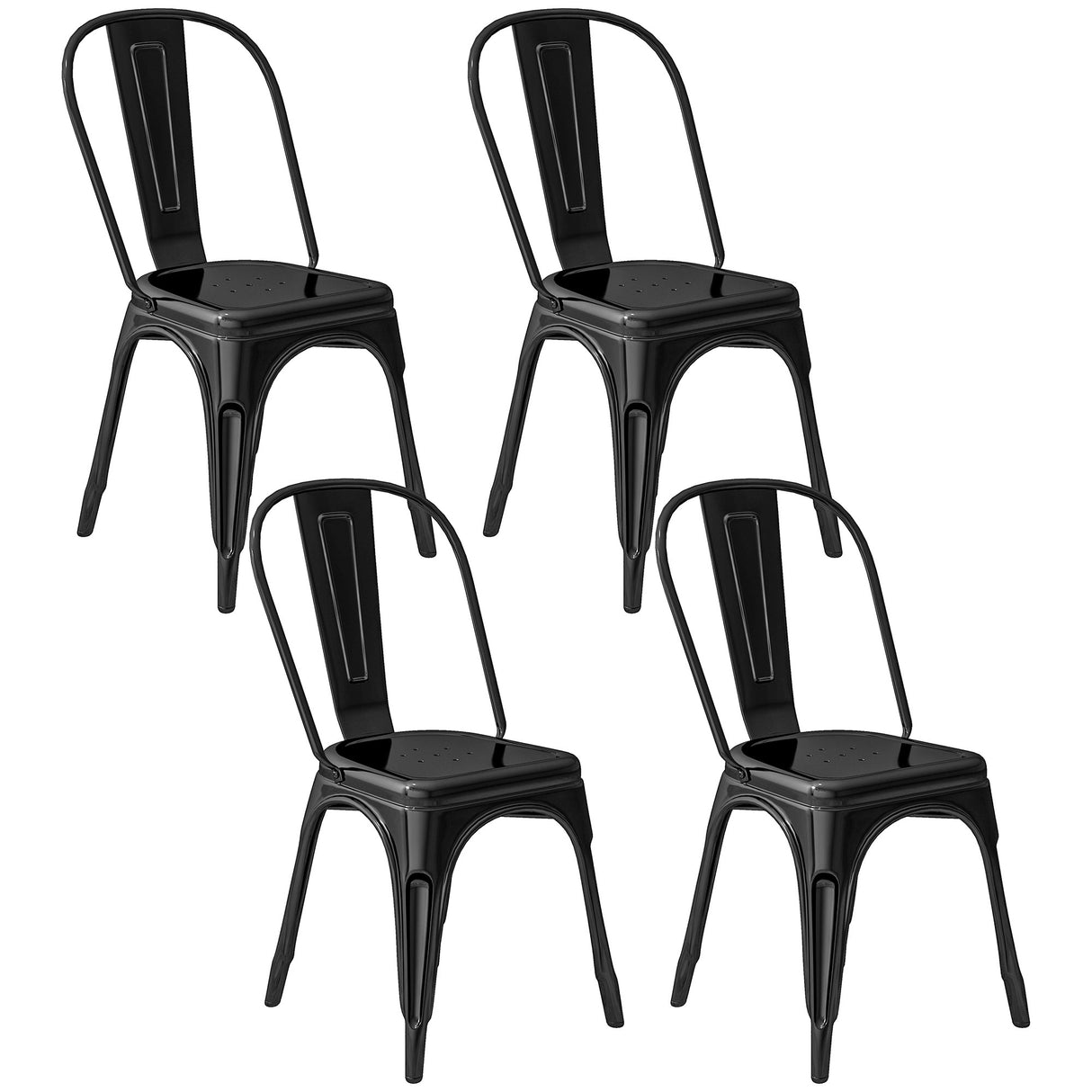 easycomfort easycomfort set da 4 sedie impilabili moderno per sale da pranzo soggiorni locali o bar stile industriale in acciaio 53x45x85cm nero