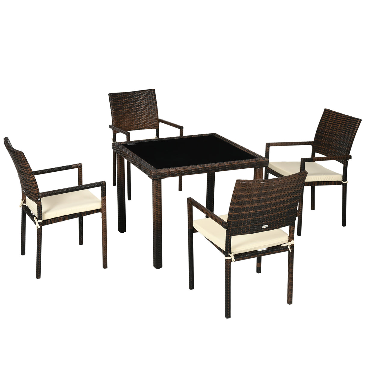 easycomfort easycomfort set da esterni in rattan pe con tavolo e 4 sedie con cuscini marrone