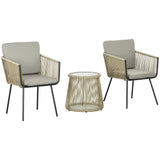 easycomfort easycomfort set da esterno con tavolino in vetro e 2 sedie da giardino in rattan stile boho caffe