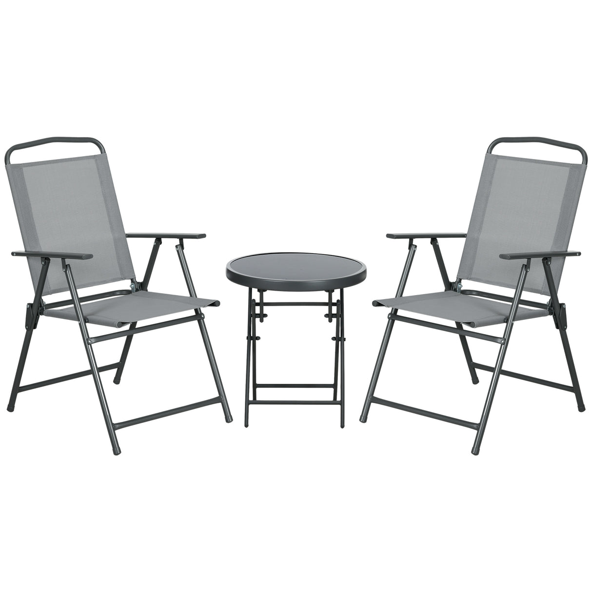 easycomfort easycomfort set da giardino 3 pezzi con 2 sedie 53 5x64x93 cm e tavolino da caffe 45x50 cm in metallo grigio chiaro