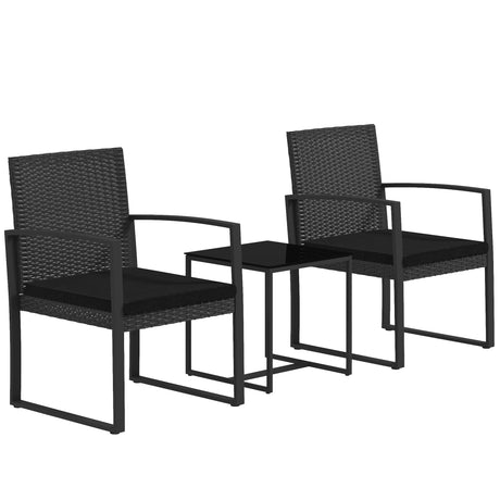 easycomfort easycomfort set da giardino 3 pezzi con 2 sedie con cuscini e tavolino con piano in vetro effetto rattan nero