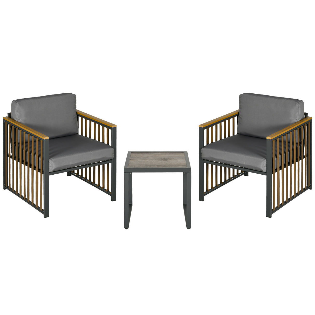 easycomfort easycomfort set da giardino 3 pezzi in rattan e acciaio con 2 sedie 66x68x68 cm e tavolino da caffe 45x45x44 cm